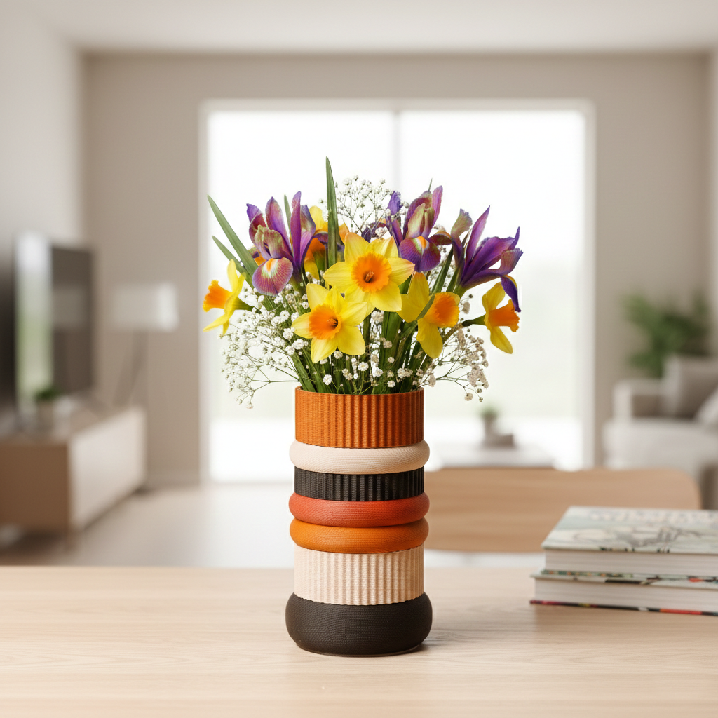 Modular, watertight vase - Wooden base, modern, minimalist